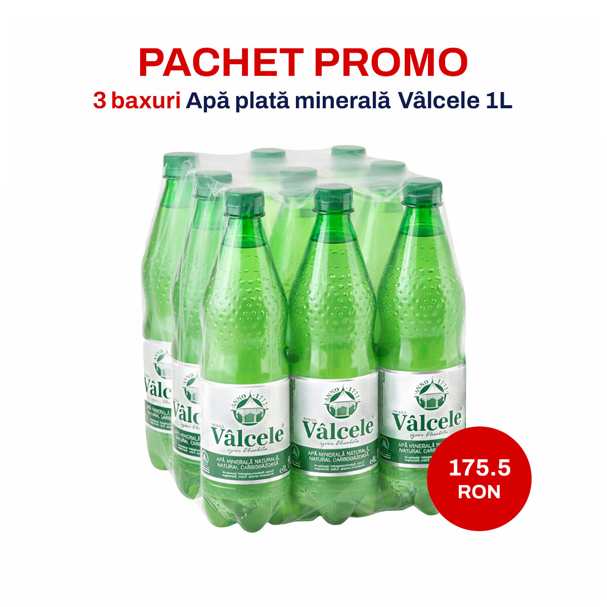 Apă minerală plată Vâlcele 1L – Pachet Promo – 3 baxuri